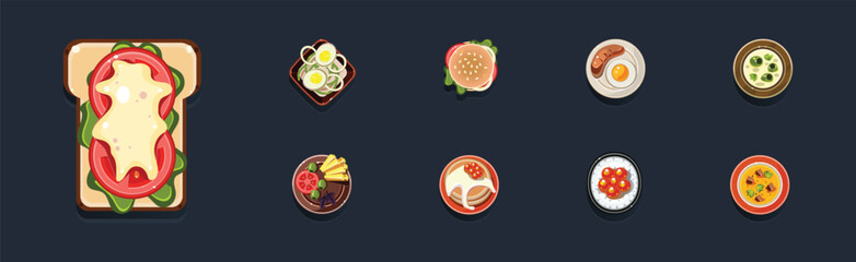 Poster - Game Food Icon and Nutrition Element Vector Set