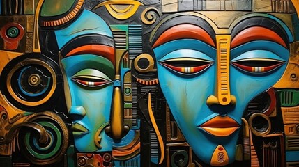 Wall Mural - A close up of a painting of two faces