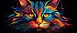 Abstract 3d colorful hologram cat animal drawing in dark background. AI generated