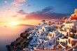 Oia village on Santorini island at sunset, Greece, Oia at sunset in Santorini, Greece, AI Generated