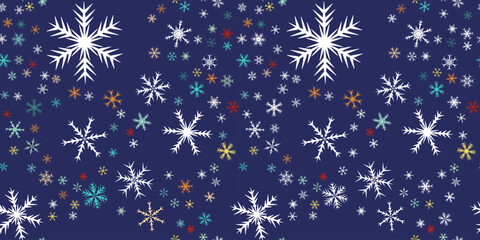 Poster - Snowflakes seamless pattern for Christmas holidays. Xmas snowflake ornament for winter holidays greeting card or wrapper. Christmas snowfall texture.
