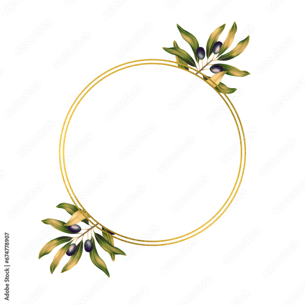 Round template for text with olive branches and leaves. Frame or border ...