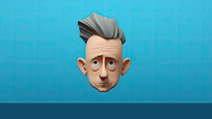 Poster -  a fake head of a man with grey hair on a blue background with a text overlay that reads, fake head of a man with grey hair on a blue background.  generative ai