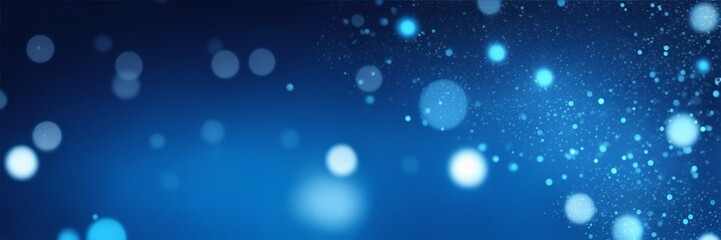 Blue background with bokeh lights glittering effect. Abstract blue backdrop banner with bokeh lights.