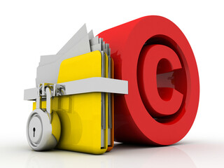 Poster - 3d rendering folder protected lock near copyright

