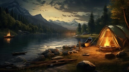 Wall Mural - Camping the river outdoor Camping. Glamping lifestyle. Rugged camping trips.