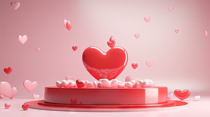 Poster - Valentine's day stage podium mock up with heart product display showcase 3d render