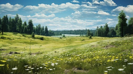 Aufkleber - field and forest in spring time