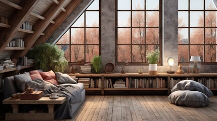 Poster - scandinavian style hipster interior, cozy loft room