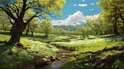 Aufkleber - field and forest in spring time