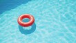 Inflatable ring floating in swimming pool on sunny day, top view with space for text
