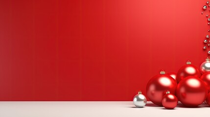 Aufkleber - Minimal red background Christmas with bauble ball christmas decoration. Room in the 3d. For backdrop, Space for product and text. 3d render.