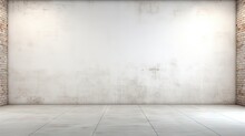 Abstract Empty White Interior With Brick Wall And Concrete Floor