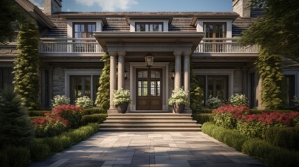 Poster - Front door and entrance to a luxury North American farmhouse-style villa