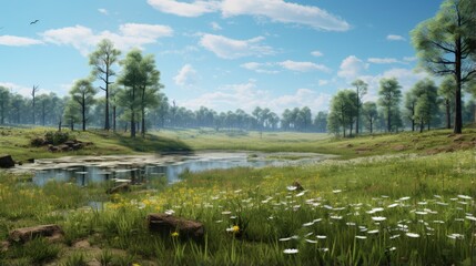 Aufkleber - field and forest in spring time