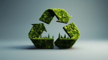 Poster - Green Recycle 3d Symbol, save the planet and energy concept. Green trees in recycle shape.