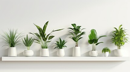Poster - Different decorative plants in white wall. Indoor plants. home garden green industrial interior.