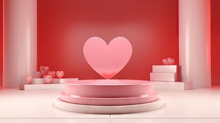 Poster - Valentine's day stage podium mock up with heart product display showcase 3d render