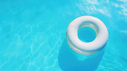 Aufkleber - Inflatable ring floating in swimming pool on sunny day, top view with space for text