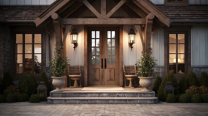 Poster - Front door and entrance to a luxury North American farmhouse-style villa