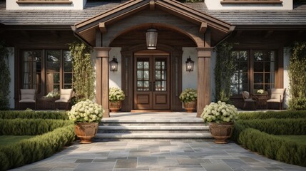 Poster - Front door and entrance to a luxury North American farmhouse-style villa