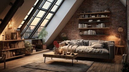 Poster - scandinavian style hipster interior, cozy loft room