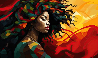 Sticker - african woman with hair in bright colors background Generative AI