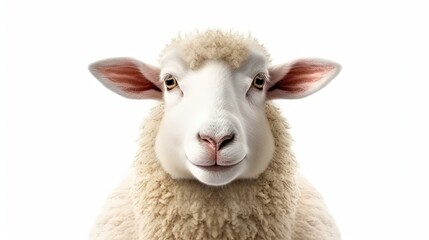 Poster - Sheep Face Front View Isolated on White Background. Cute Cartoon Animal Head. 3D Render Illustration