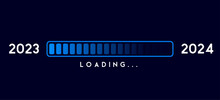 2024 Loading Bar Progress With Digital Technology Dark Blue Background. Happy New Year 2024 Loading Loading Bar Of Start Goal, Planning And Strategy. 2023 To 2024 Loading Business Web Banner Vector