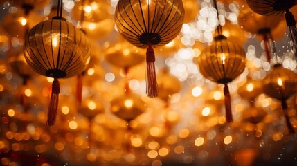 Wall Mural - Chinese New Year lanterns of shining gold color