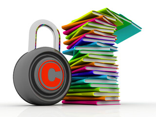 Poster - 3d rendering students education book with copyright lock