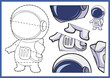 Kids craft paper puzzle game. Cut and glue simply parts of drawing. Worksheet and activity page for children. Worksheet сutout cartoon astronaut. Vector illustration. 