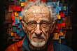 Parkinson´s disease, Alzheimer awareness day, dementia diagnosis, memory loss disorder, brain with puzzle pieces, old man
