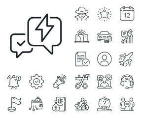 Poster - chat messages sign. salaryman, gender equality and alert bell outline icons. lightning bolt line ico