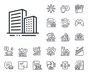 Poster - city architecture sign. floor plan, stairs and lounge room outline icons. buildings line icon. skysc