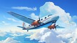canvas print picture - airplane flying with propeller over blue sky