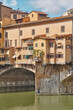 Ponte Vecchio, vertical close-up of the goldsmiths' shops and Arno river