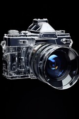Aufkleber - A clear camera is depicted on a black background. This image can be used for various purposes.