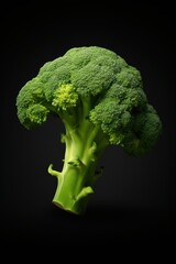 Aufkleber - A close-up view of a piece of broccoli against a black background. Perfect for healthy eating and organic food concepts.