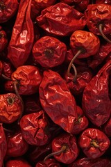 Poster - A pile of red peppers sitting on top of each other. Can be used in various culinary and food-related designs.