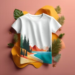 Wall Mural - T-shirt mockup with mountains and forest