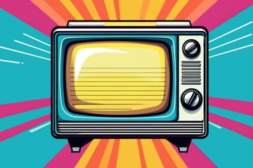 Poster - An old fashioned television set placed on a vibrant and colorful background. Perfect for retro design projects or nostalgic concepts.
