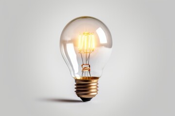 Canvas Print - A light bulb sitting on a table. This image can be used to represent ideas, creativity, innovation, and problem-solving