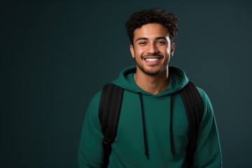 Aufkleber - A man wearing a green hoodie and carrying a black backpack. This versatile image can be used in various contexts