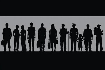 Poster - A picture of a group of people standing next to each other. This versatile image can be used to represent teamwork, unity, diversity, community, or any situation where people come together
