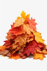 Aufkleber - A pile of autumn leaves on a white surface. Perfect for adding a touch of nature to your designs or showcasing the beauty of the fall season
