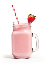 Poster - A refreshing strawberry smoothie served in a classic mason jar. Perfect for summer days and healthy lifestyle blogs