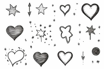 Aufkleber - A collection of hand-drawn hearts and stars. Perfect for adding a touch of whimsy and love to any project or design