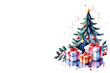 Ilustración de un árbol de navidad con regalos, ambiente navideño para postal o tarjeta de felicitación