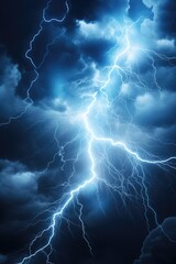 Poster - A powerful lightning bolt striking through a cloudy sky. This image captures the intensity and energy of a thunderstorm. Perfect for illustrating the forces of nature or adding drama to any project